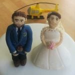 blue tartan &amp; lace wedding topper with helicopter